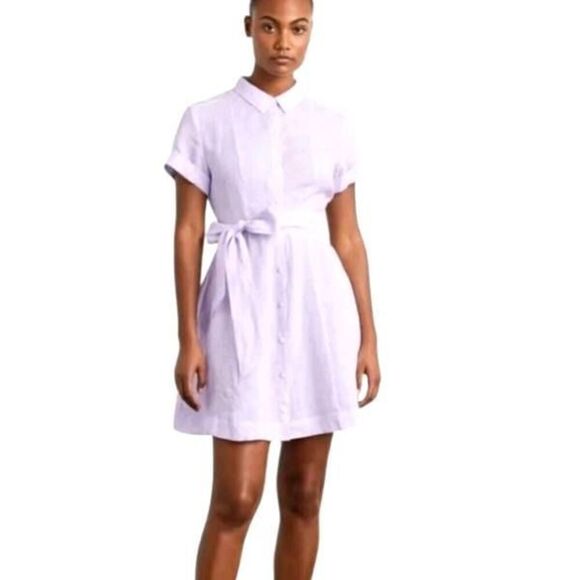 Hill House Dresses & Skirts - HILL HOUSE Lilac Stripe Linen Laura Dress  Belted Shirt Button Front sz Small